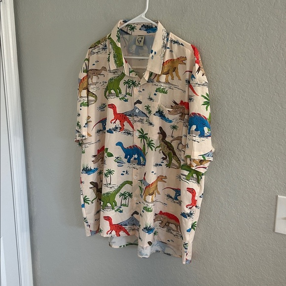 Men's Dinosaur Print Casual Button Down Shirt - Picture 2 of 6